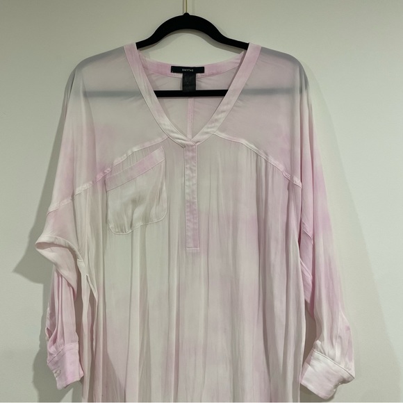 Smythe pink & white tie dye long sleeve v neck maxi tunic blouse top heart sz XS - Picture 2 of 5